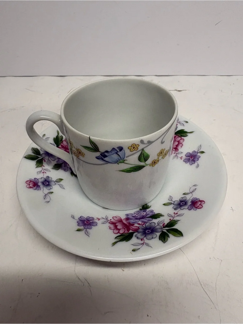 Limoges France Floral Porcelain Cappuccino Demitasse Cup Saucer Set